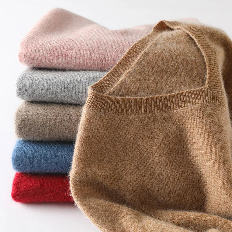 Pull femme en cachemire à col V – CLEVI Paris