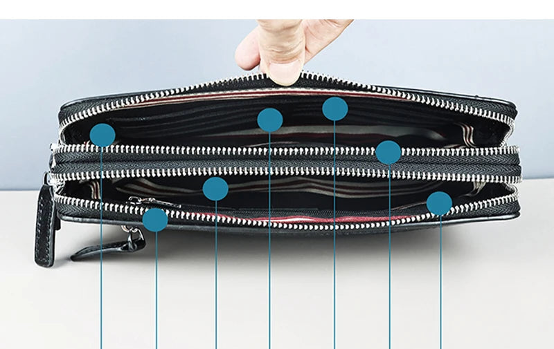 Pochette Clutch Cuir Véritable Homme Double Zip DIYA – CLEVI Paris