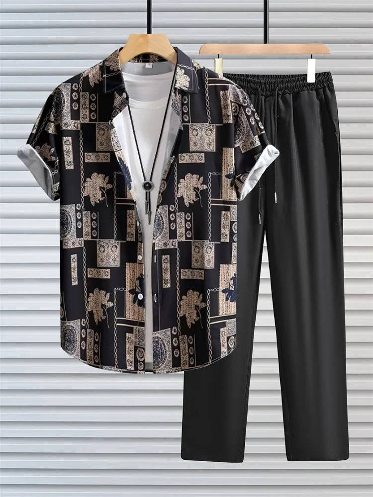 Ensemble 2 Pièces Homme Chemise + Pantalon Imprimé 3D Rayures Streetwear S-2XL – CLEVI Paris