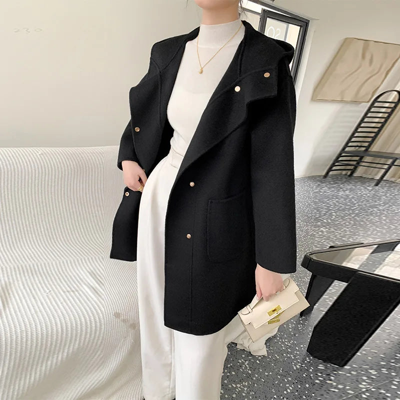 Manteau femme en cachemire à capuche – CLEVI Paris