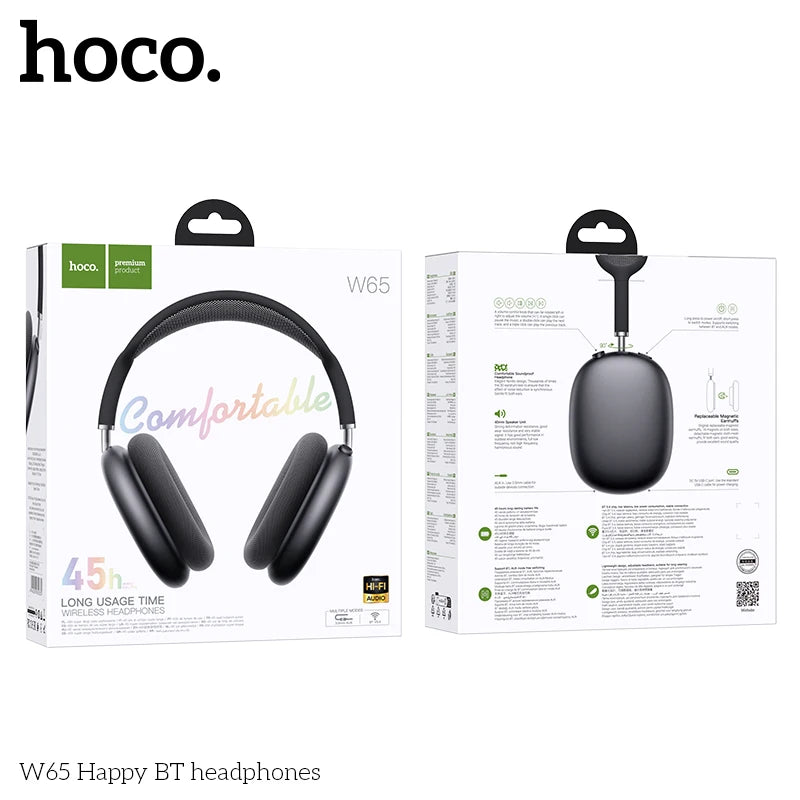 Casque Bluetooth HOCO W65 Happy 45H Tissu BT 5.4 – CLEVI Paris