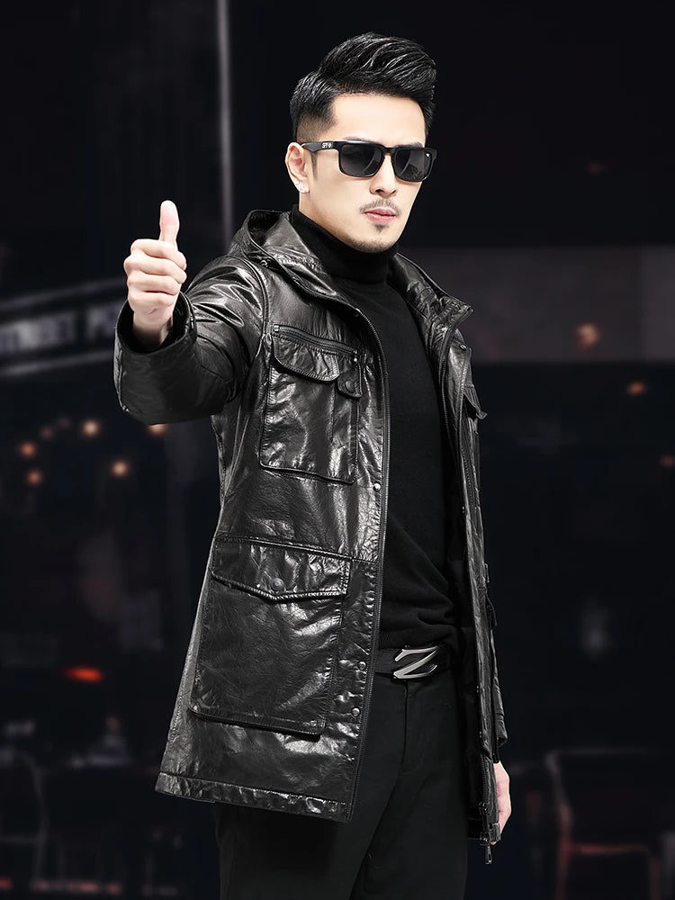 Veste mi-longue homme en cuir de vache – CLEVI Paris