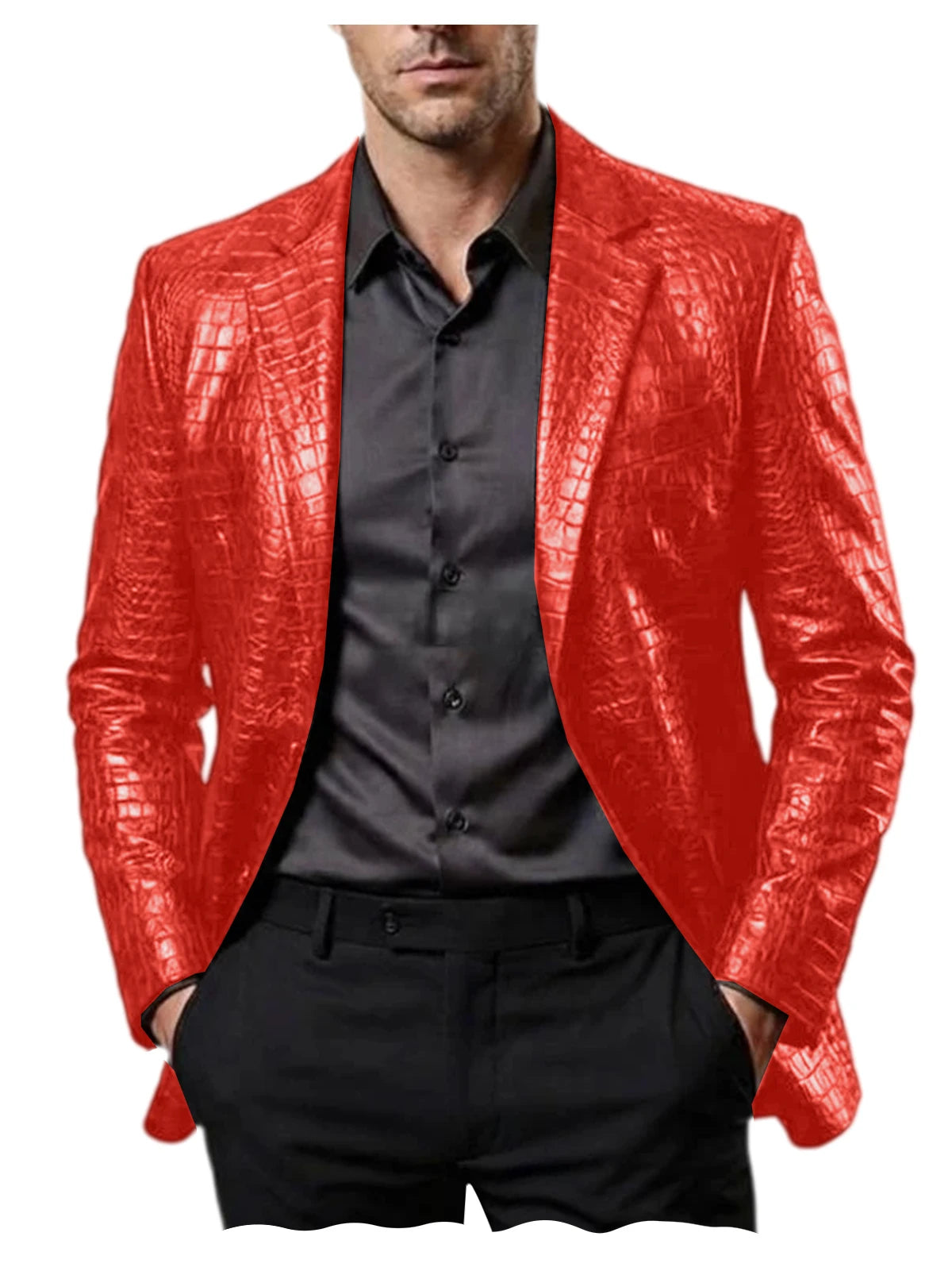 Blazer homme en simili cuir motif crocodile – CLEVI Paris