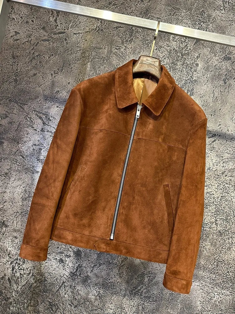Blouson homme en cuir suédé marron – CLEVI Paris