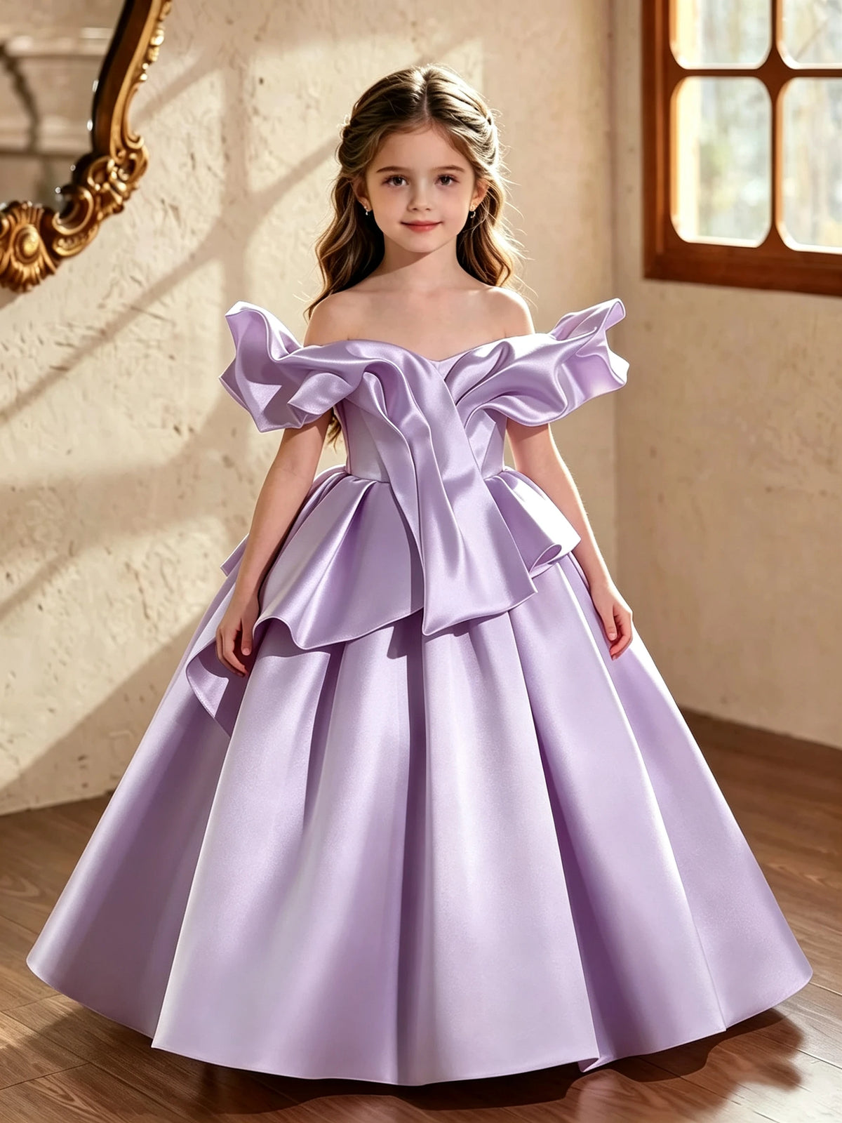 Robe fille en satin drapé ZHJ – CLEVI Paris