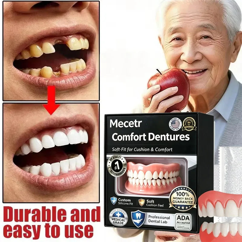 Dentier Complet Silicone – Fausses Dents Naturelles Haut & Bas | Confort Instantané