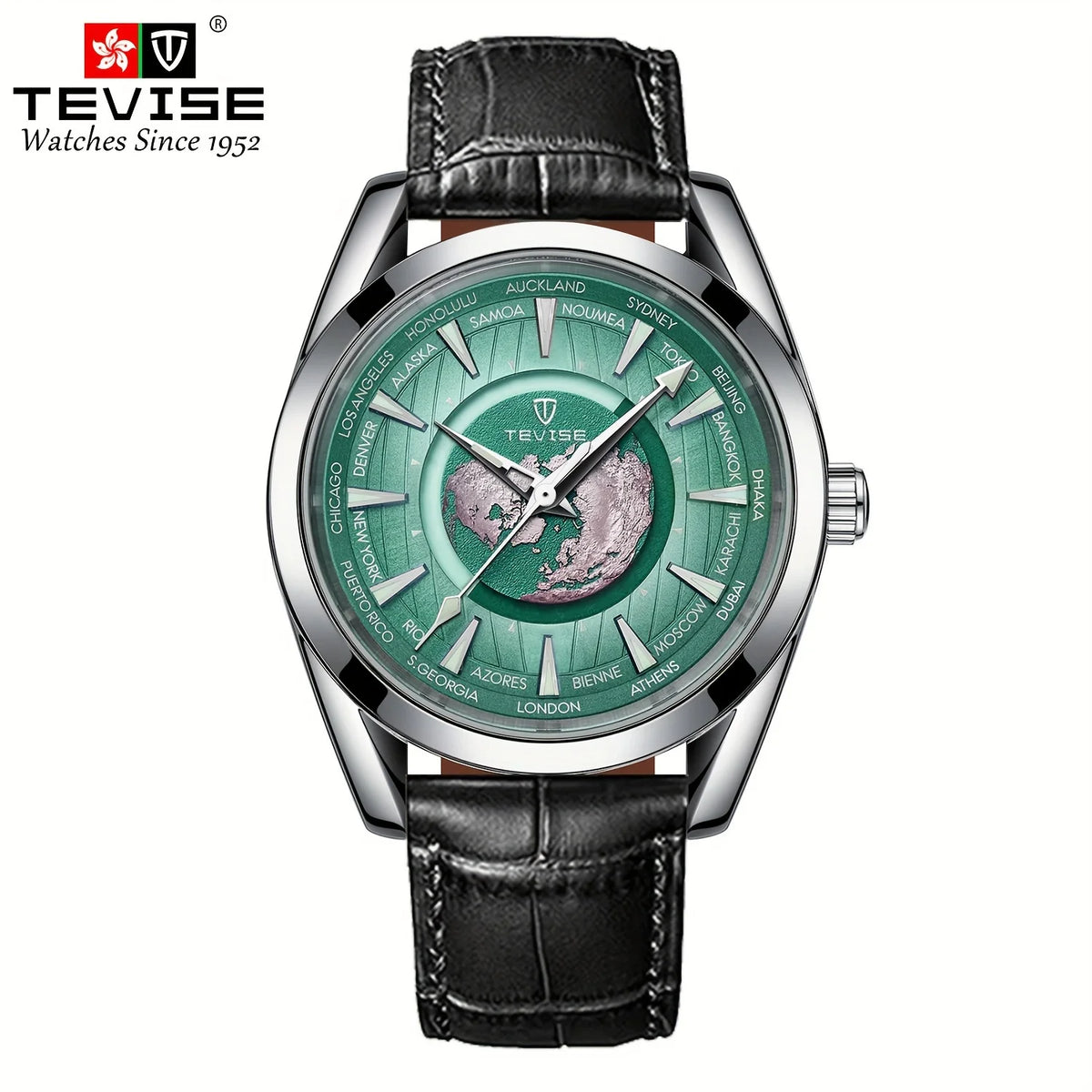 Montre Mécanique Globe Terrestre TEVISE Homme Cuir – CLEVI Paris