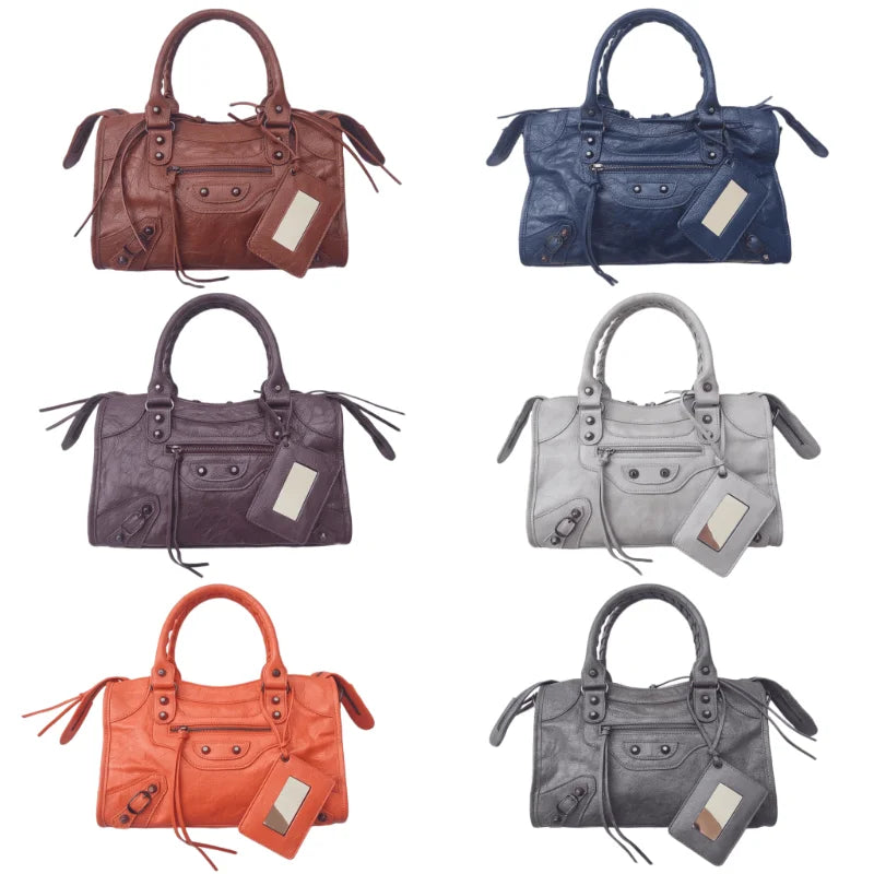 Sac À Main PU Froissé Rivets Femme Miroir & Pompon 4 Tailles – CLEVI Paris