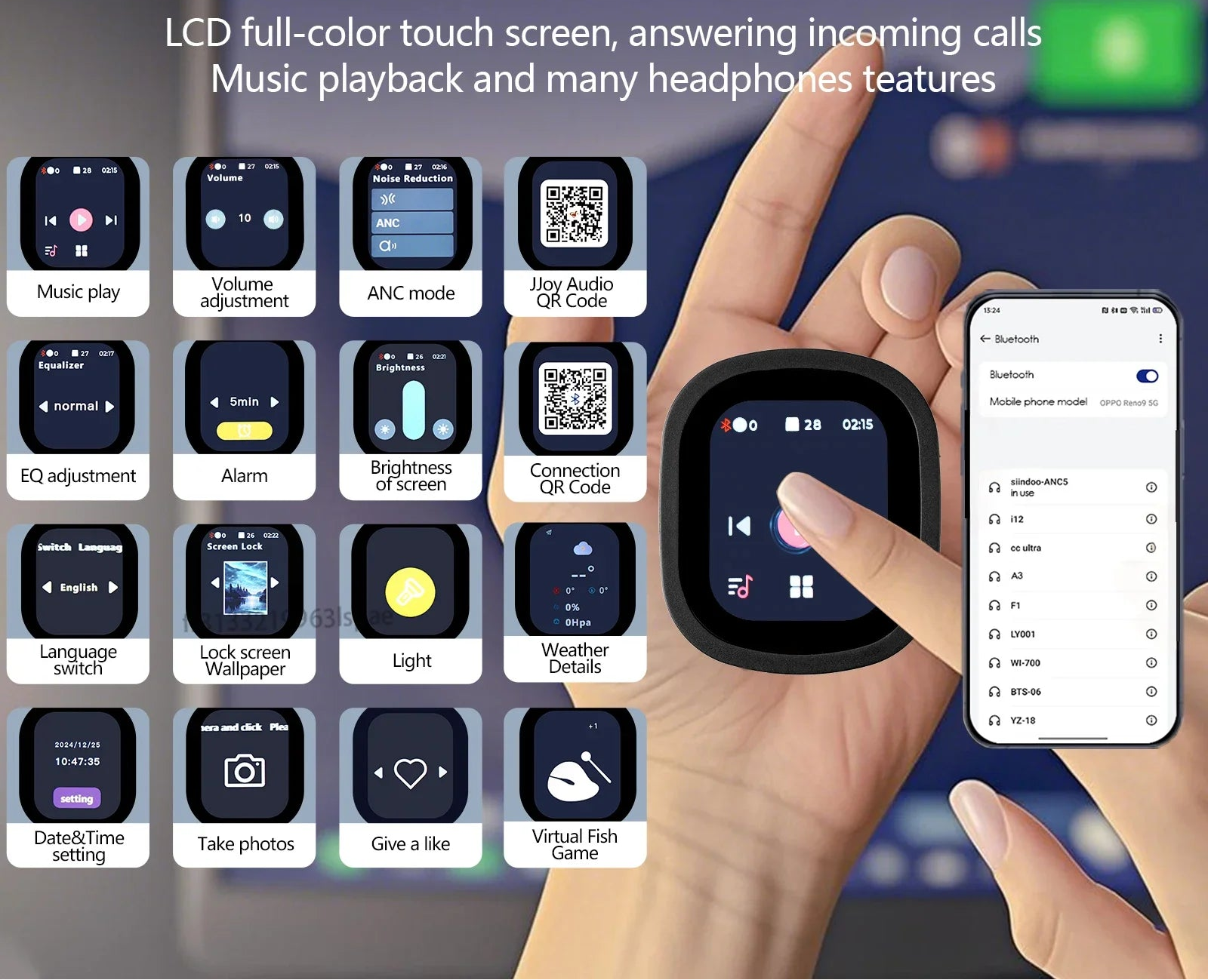 Casque ANC Siindoo JH-930Plus Écran LCD Tactile 70h BT 5.3 – CLEVI Paris