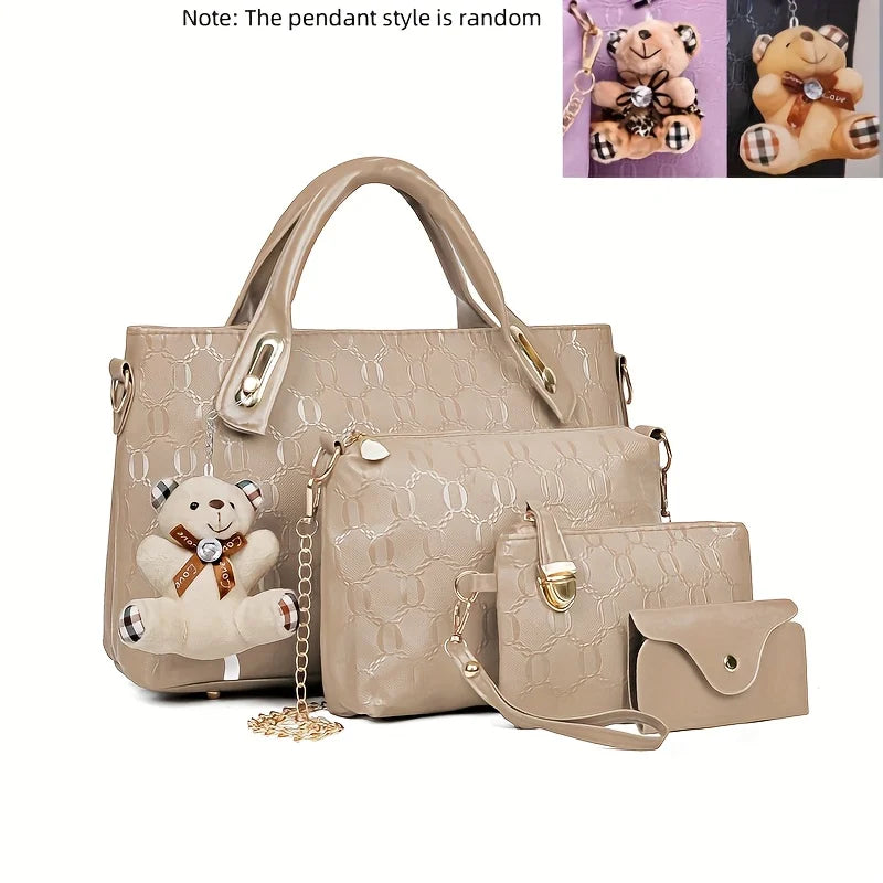 Coffret 4 Sacs Femme PU Gaufré Tote + Croisé + Portefeuille – CLEVI Paris