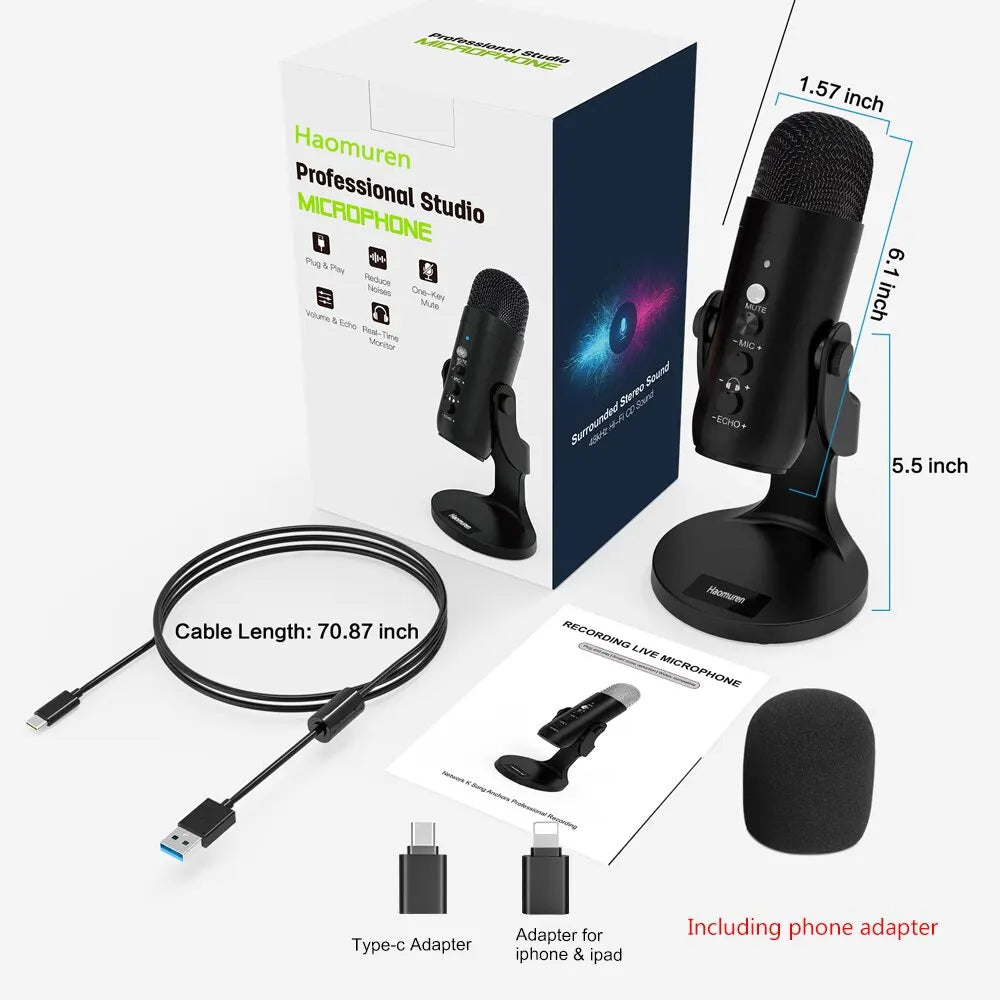Microphone USB Condensateur HAOMUREN Cardioïde Podcast Gaming – CLEVI Paris