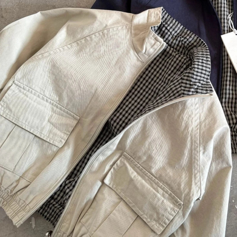 Veste réversible enfant à carreaux zippée – CLEVI Paris