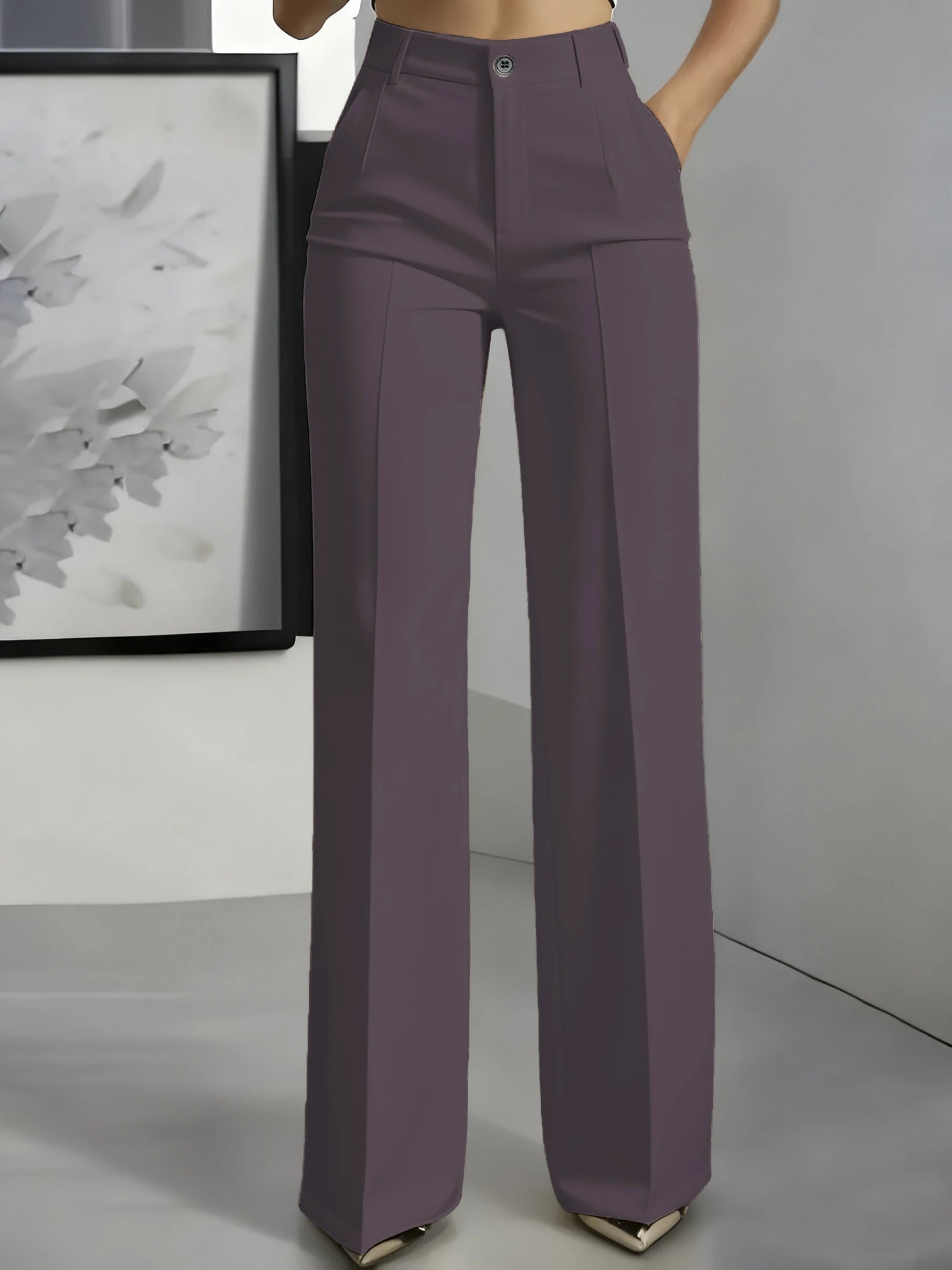 Pantalon Tailleur Femme Taille Haute Coupe Droite Drapée 17 Coloris – CLEVI Paris