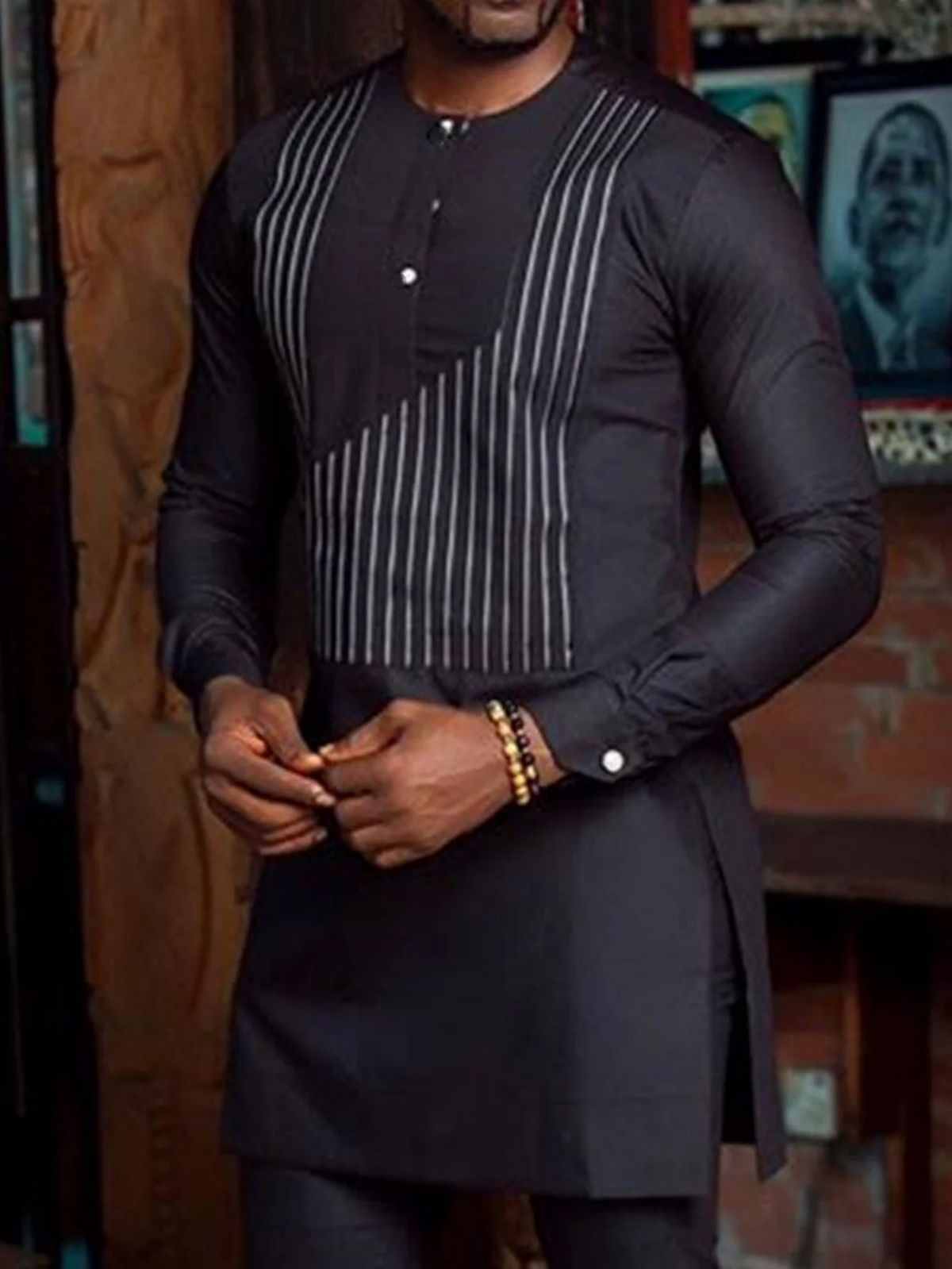 Kaftan Agbada Homme Style Africain 2 Pièces Veste Manches Longues + Pantalon Mariage Cérémonie S-XXL – CLEVI Paris