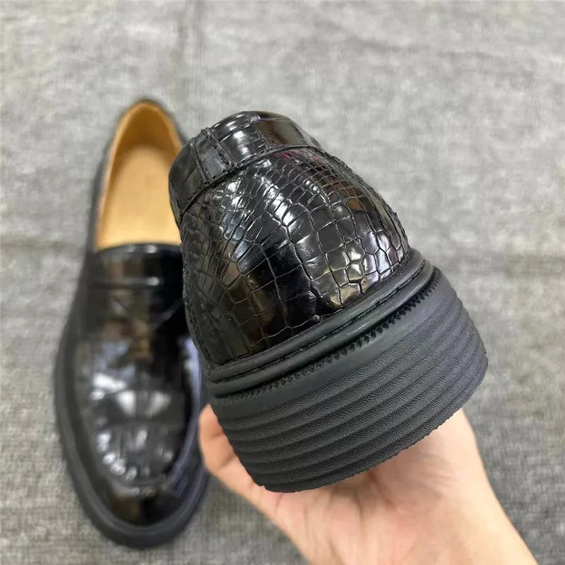 Mocassins Cuir Croco Noir Bout Pointu Homme – CLEVI Paris