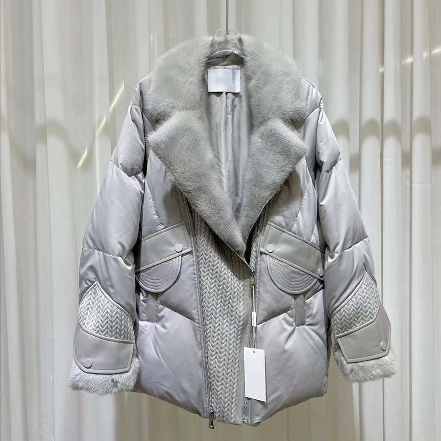 Veste femme matelassée à col large et maille – CLEVI Paris