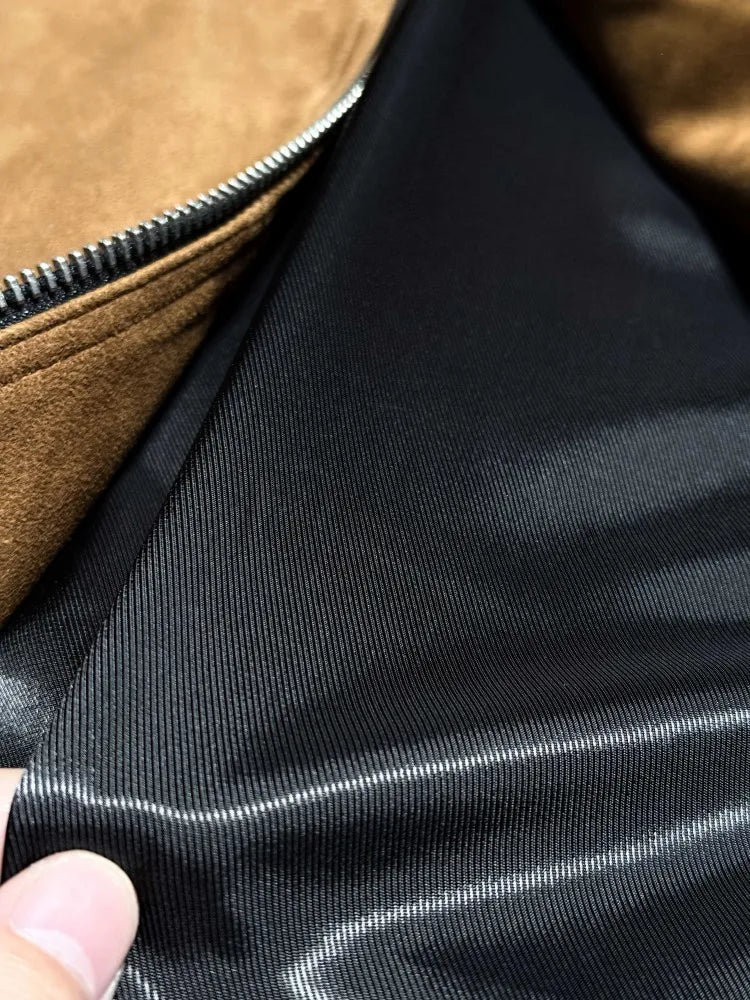Veste homme en cuir marron clair à col montant – CLEVI Paris