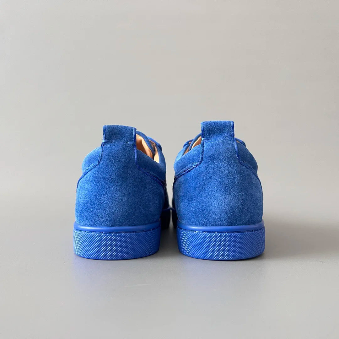 Sneakers Basses Cuir Bleu Suède Semelle Rouge Homme – CLEVI Paris