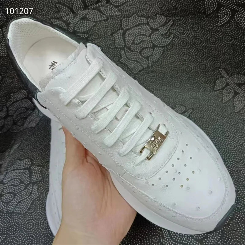 Sneakers Cuir Autruche Blanc Homme Lacets – CLEVI Paris