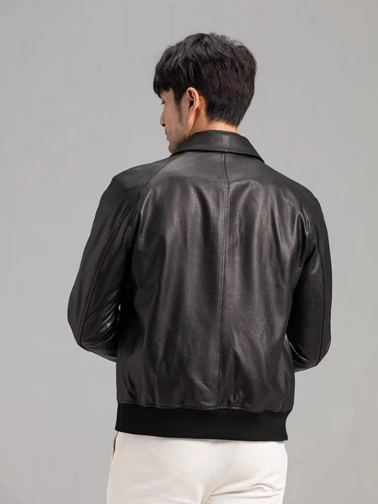 Veste homme courte en cuir de mouton noir – CLEVI Paris