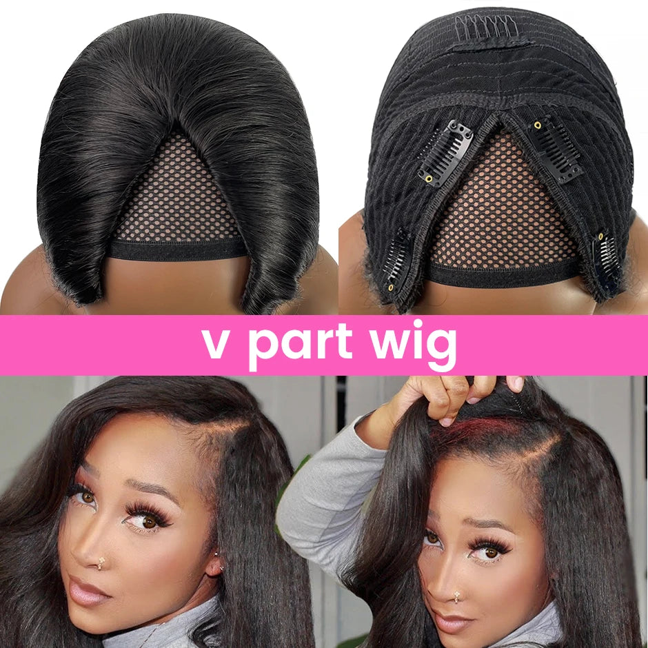 Perruque V-Part sans colle, cheveux lisses – CLEVI Paris