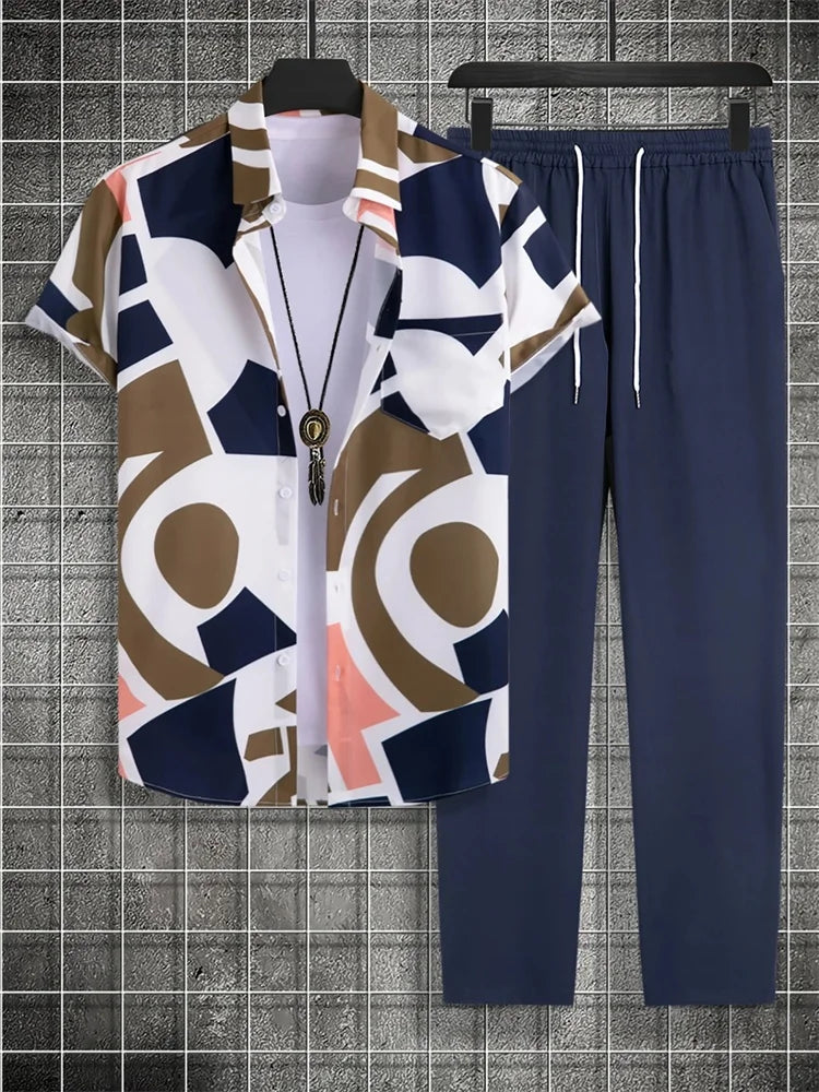 Ensemble 2 Pièces Homme Chemise + Pantalon Imprimé 3D Rayures Streetwear S-2XL – CLEVI Paris