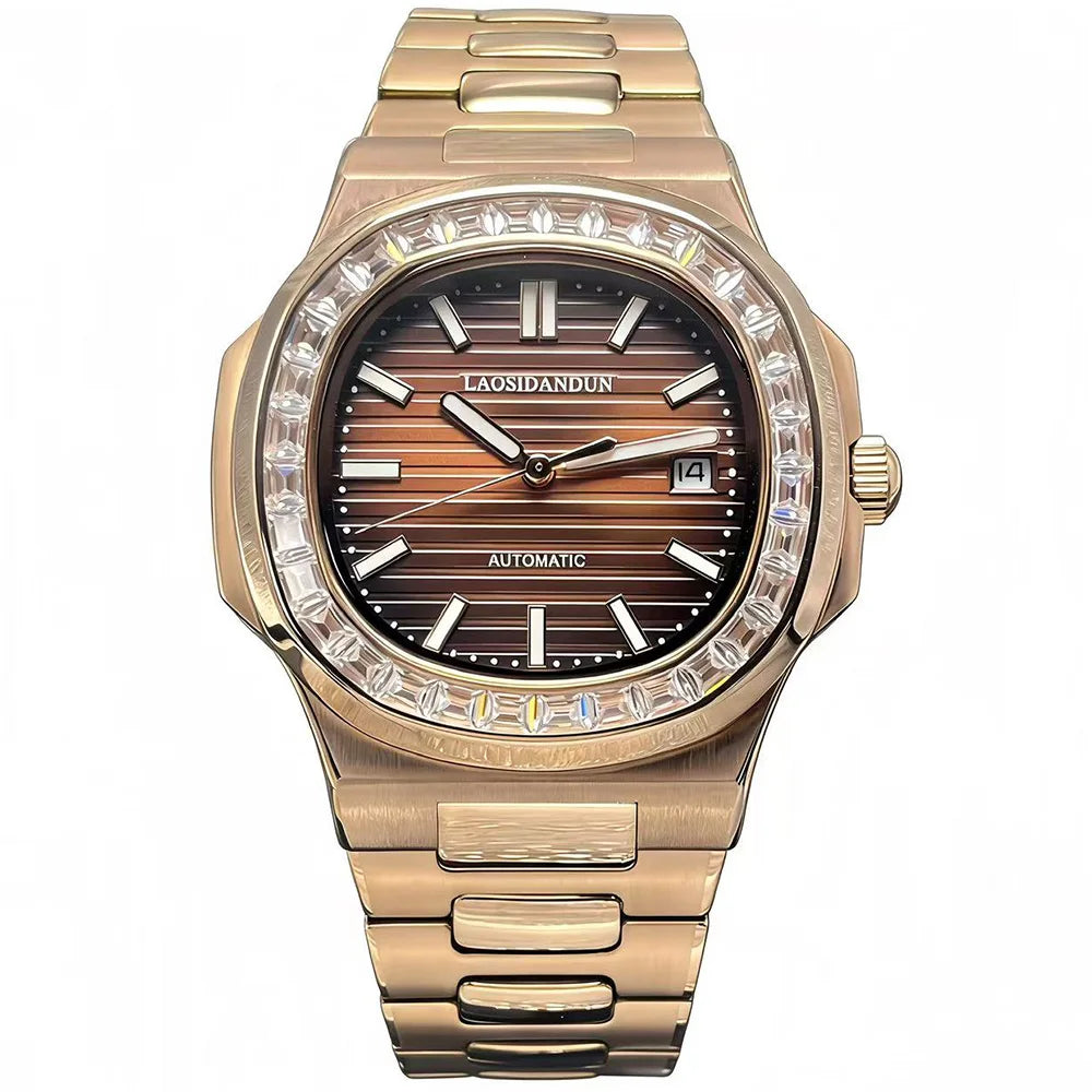 Montre Homme Automatique HUAYRA Rose Gold – Diamants Cadran Brun Fond Transparent Étanche – CLEVI Paris