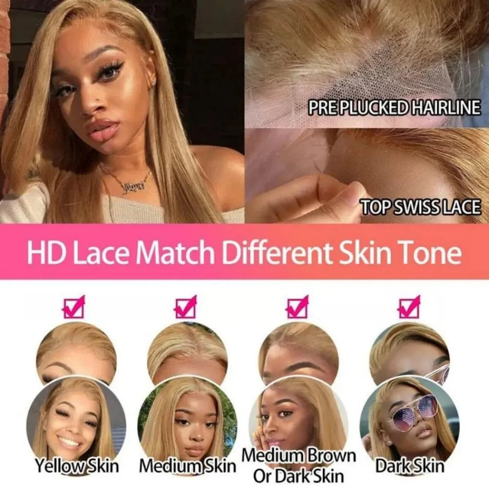 Perruque Straight Blonde Miel 13x6 HD Lace Cheveux Humains Femme – CLEVI Paris