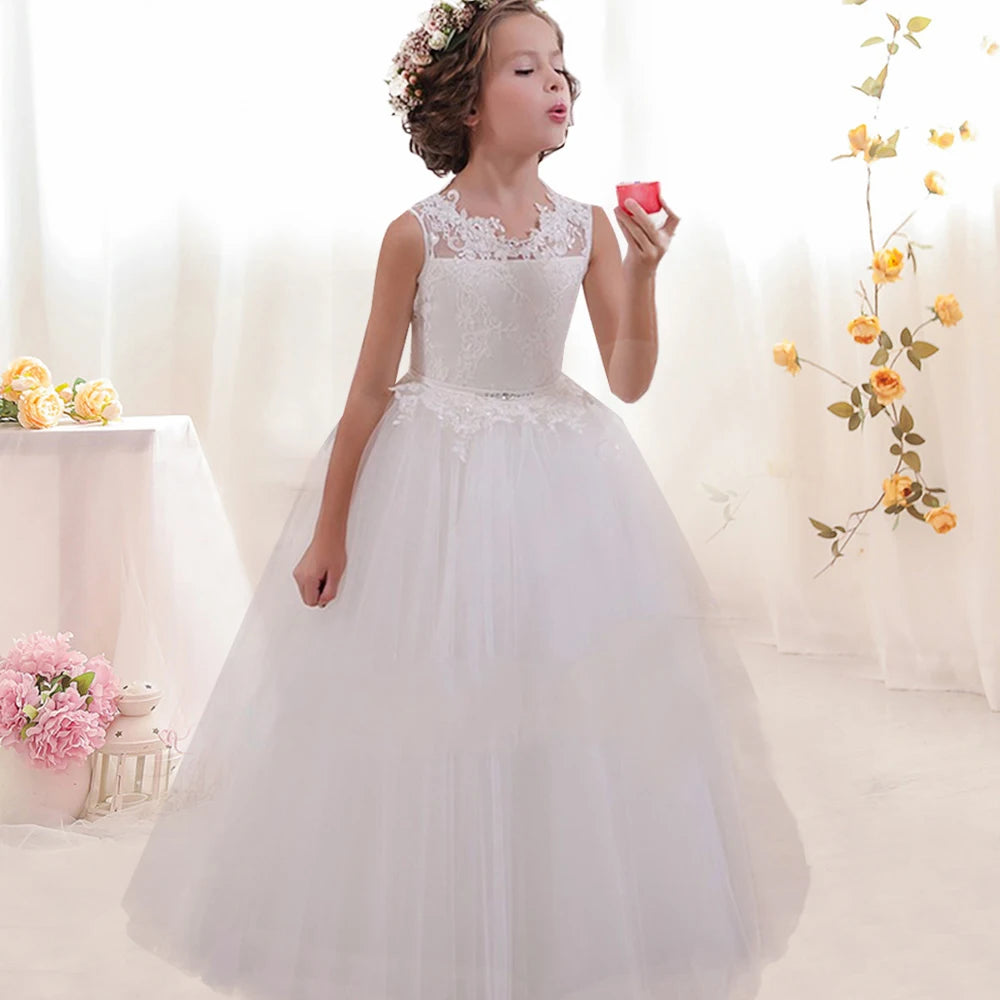 Robe cérémonie fille blanche en dentelle – CLEVI Paris