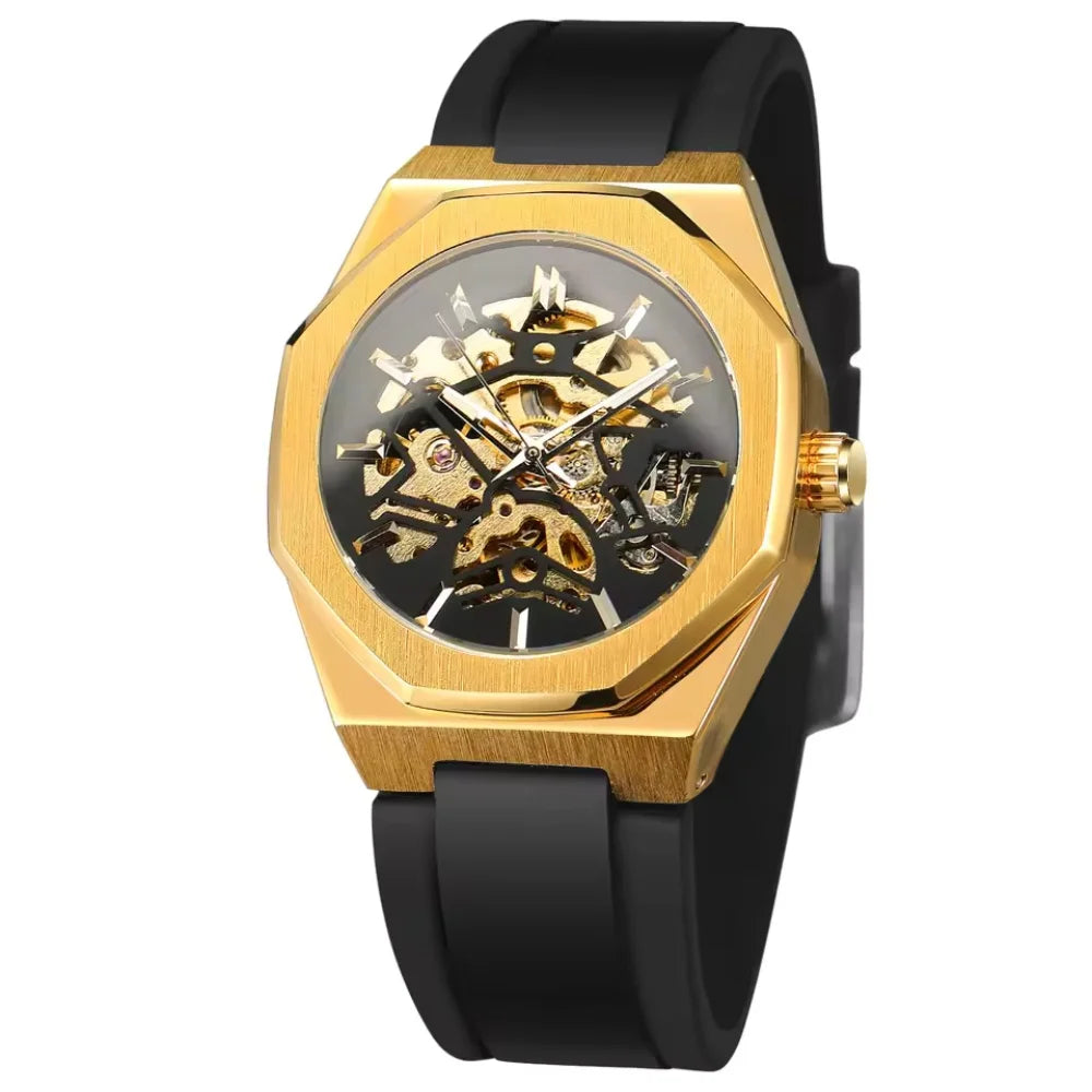BLUO Montre Homme Automatique Squelette Octogone Acier Silicone 30M – CLEVI Paris