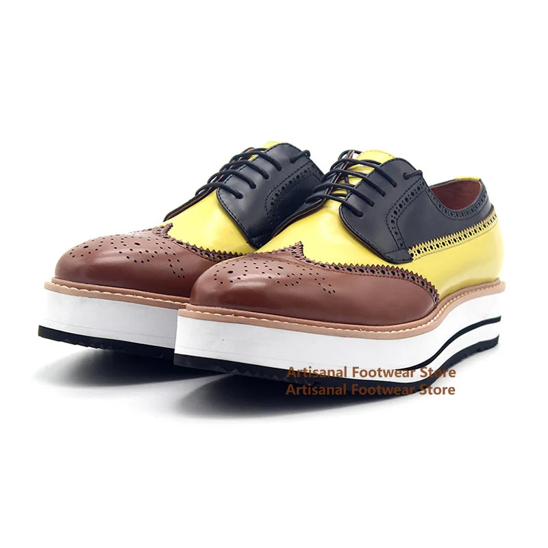 Derby Brogues Cuir Veau Bicolore Fait Main Homme – CLEVI Paris