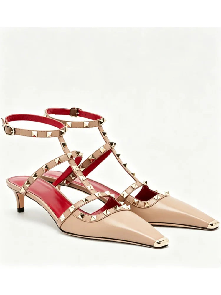 Sandales femme à talon fin et rivets – CLEVI Paris