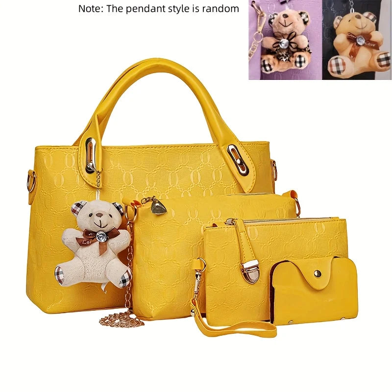 Coffret 4 Sacs Femme PU Gaufré Tote + Croisé + Portefeuille – CLEVI Paris