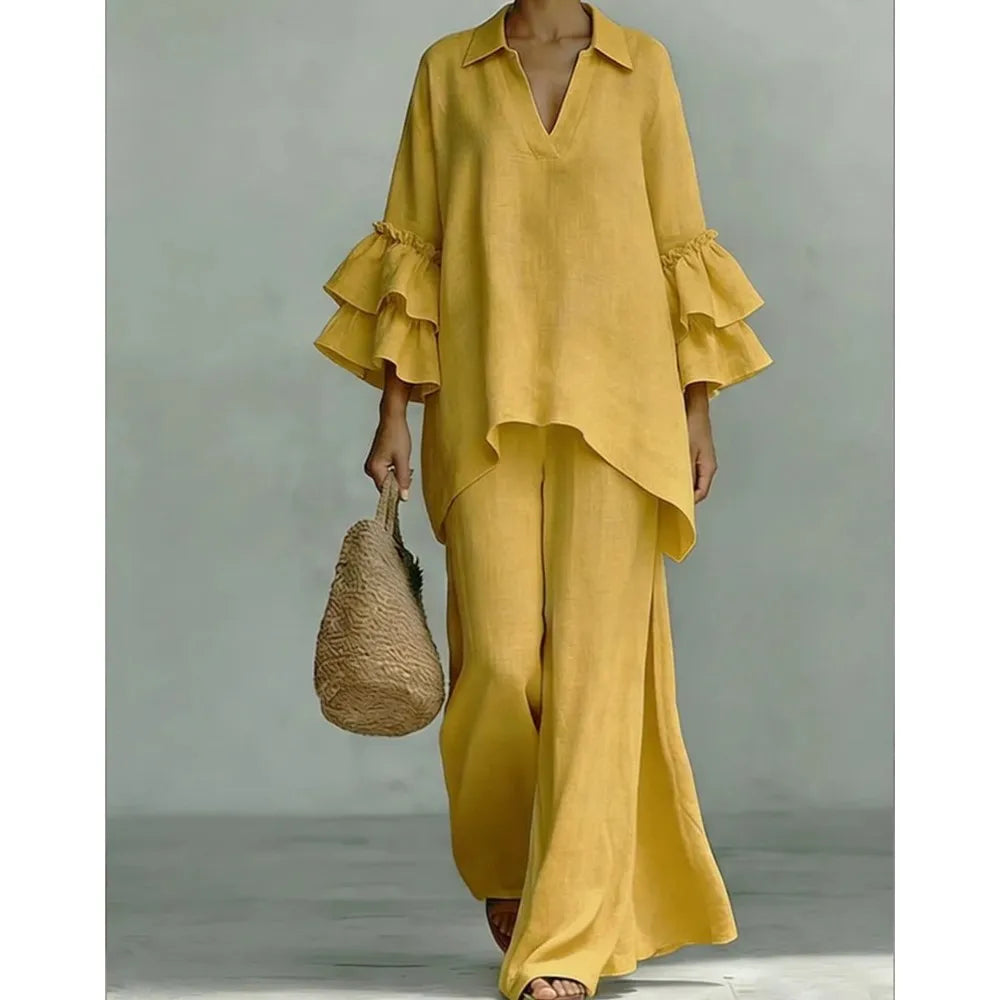 Ensemble femme à revers et pantalon large – CLEVI Paris