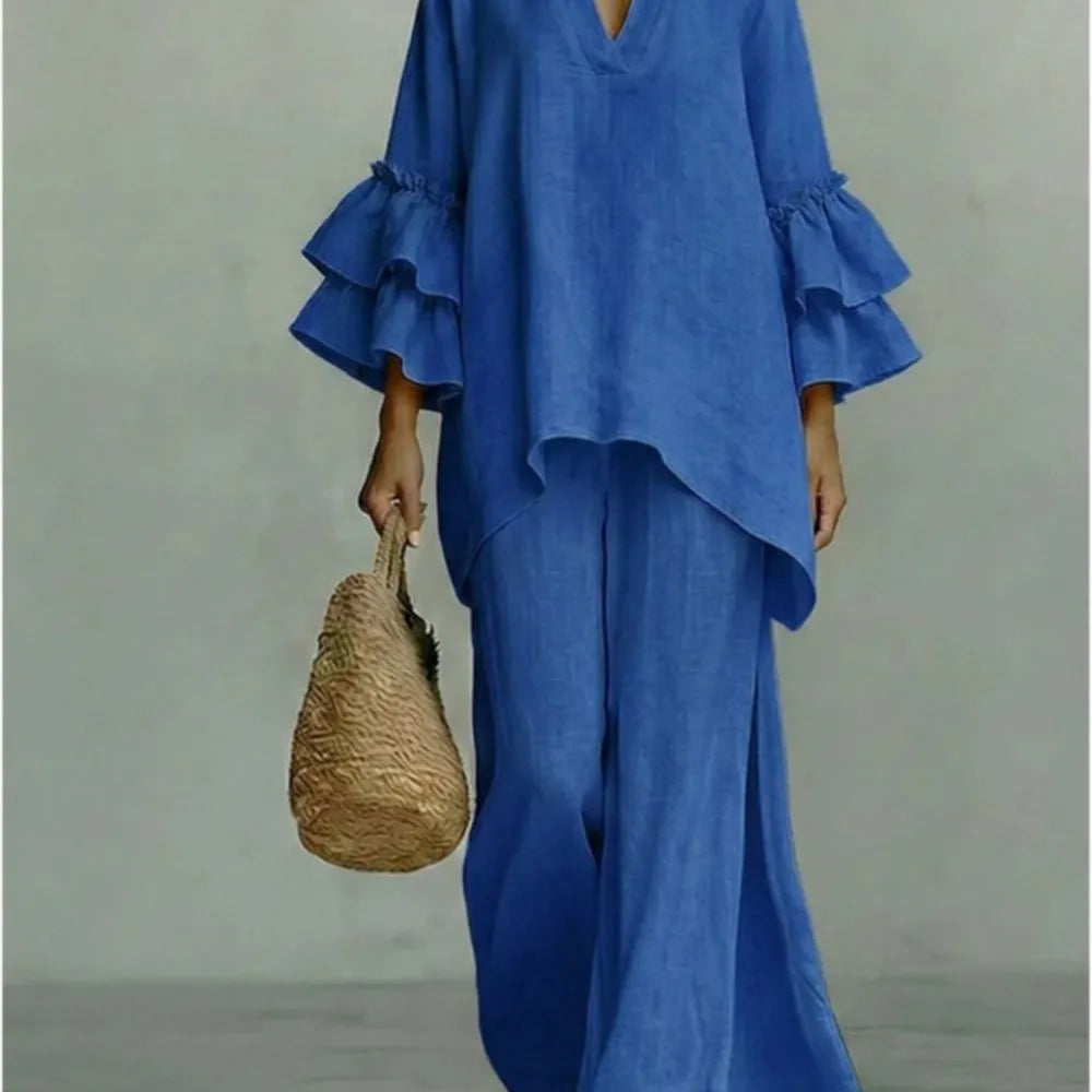 Ensemble femme à revers et pantalon large – CLEVI Paris