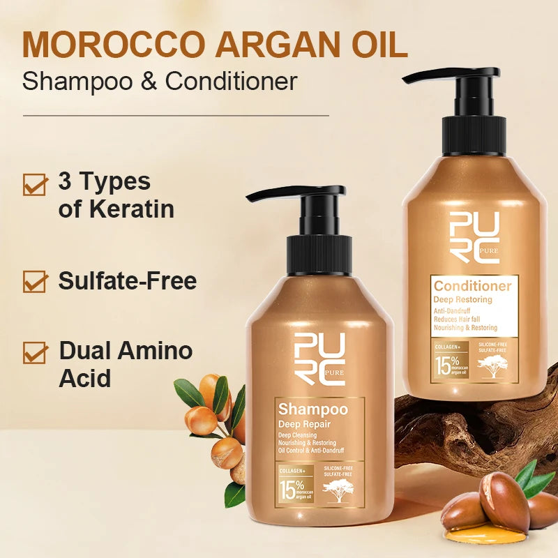 Shampooing & Après-Shampooing à l'Huile d'Argan & Kératine PURC – Soin Réparateur Sans Sulfate