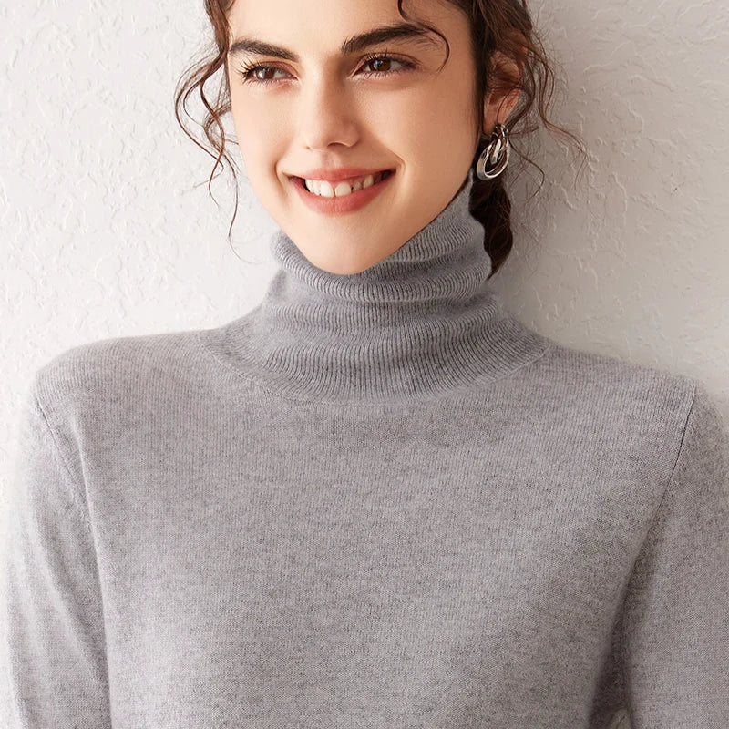 Pull femme en cachemire à col roulé – CLEVI Paris
