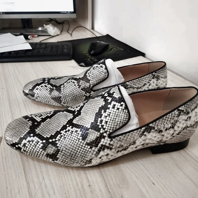 Mocassins Cuir Serpent Homme Gris Slip-On – CLEVI Paris