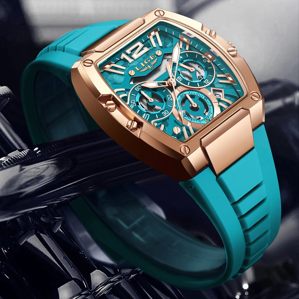 LIGE Montre Quartz Homme Chronographe Carré Sport Militaire Silicone Calendrier – CLEVI Paris