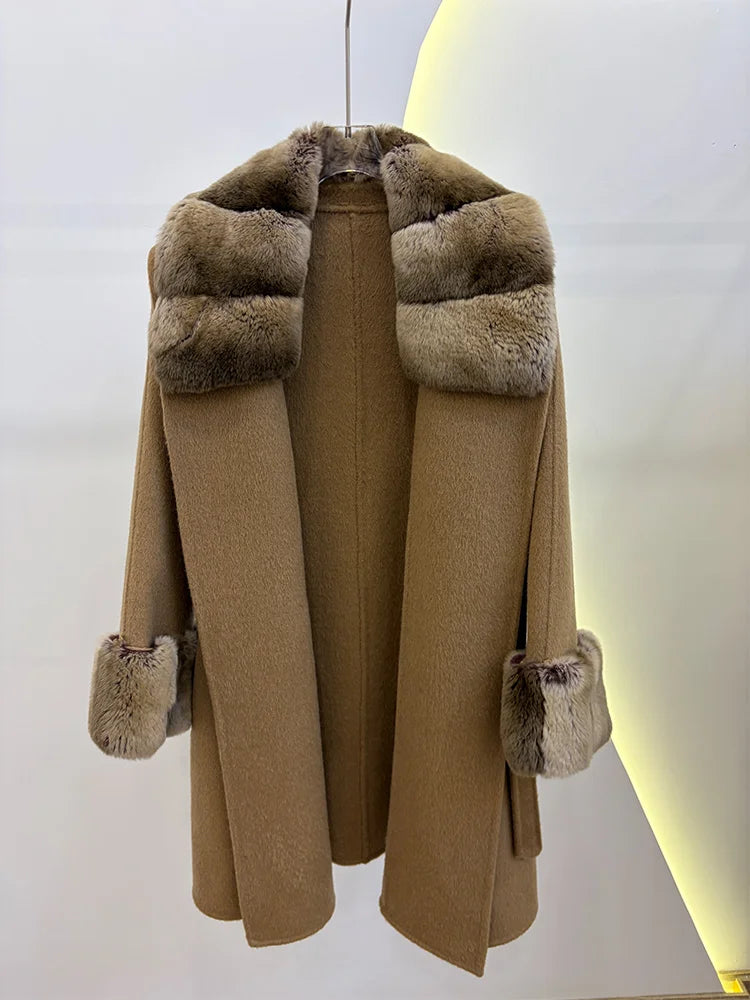 Manteau femme laine et fourrure lapin Rex – CLEVI Paris