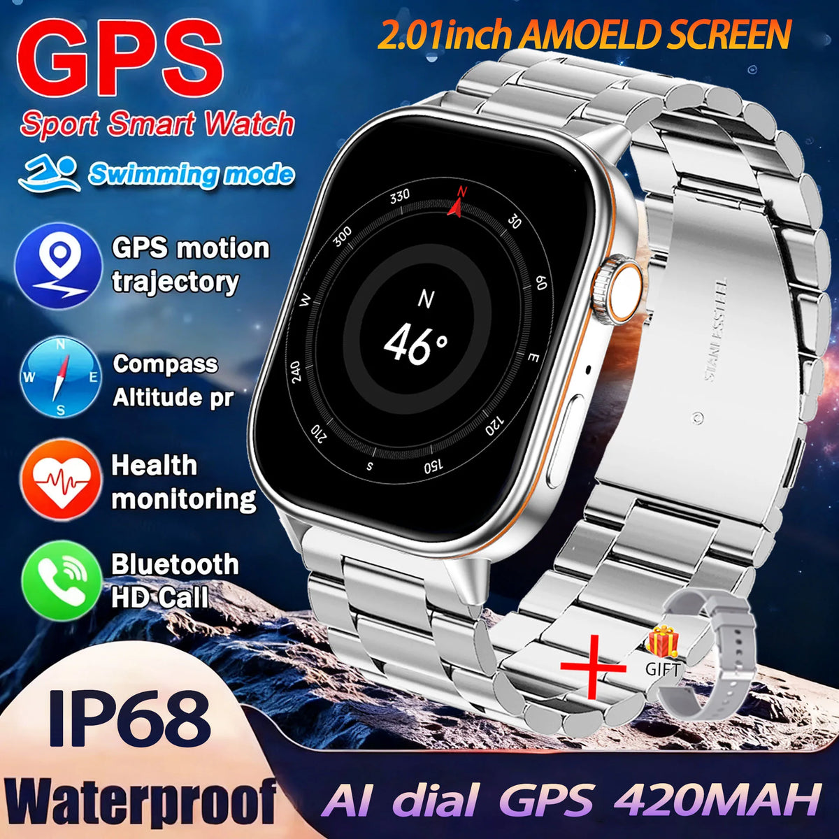 Montre GPS QX17 AMOLED 2,01″ sport – CLEVI Paris