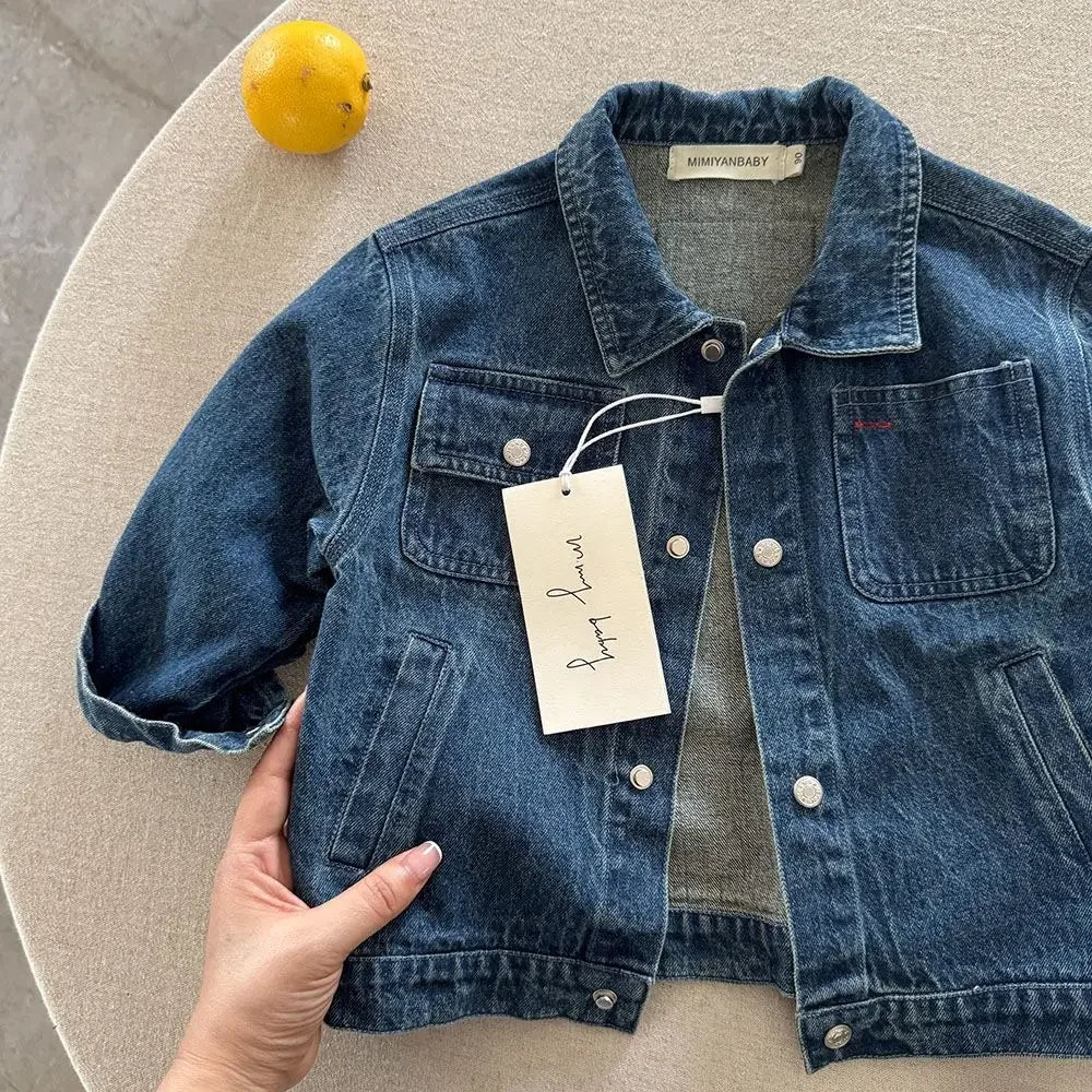 Veste enfant en denim bleu à boutons – CLEVI Paris