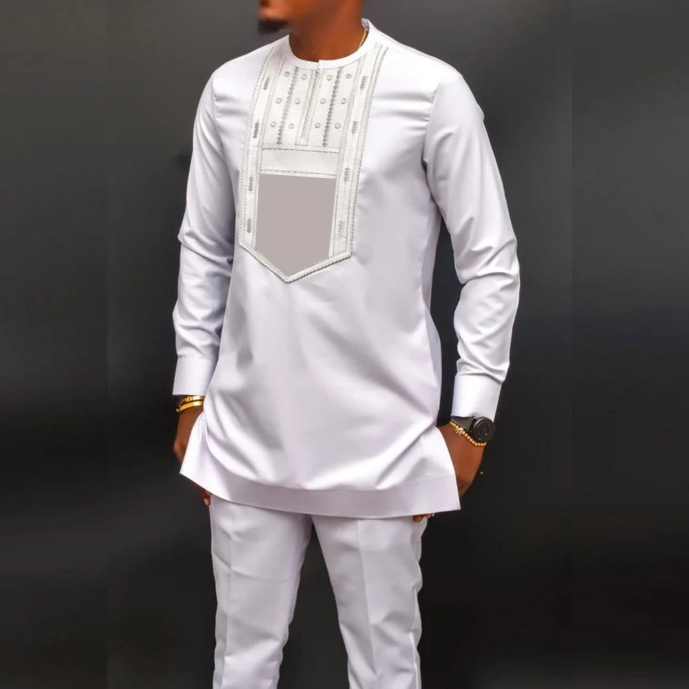 Kaftan Agbada Homme Style Africain 2 Pièces Veste Manches Longues + Pantalon Mariage Cérémonie S-XXL – CLEVI Paris