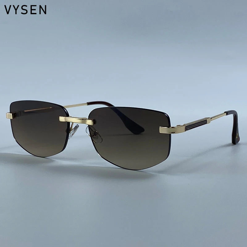 Lunettes de Soleil Carrées Rimless Polygone Métal Or Vintage UV400 Homme – CLEVI Paris