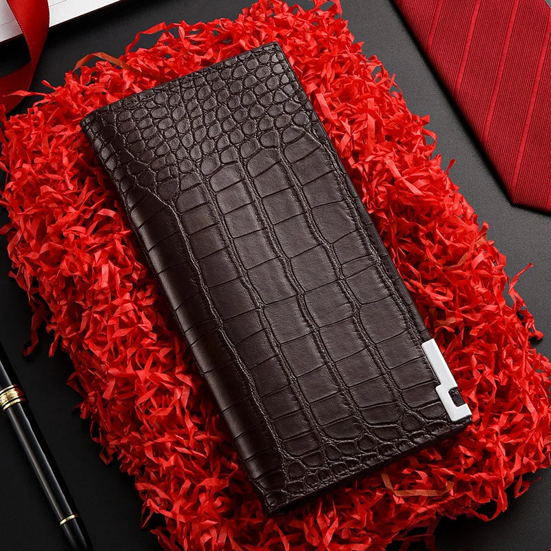 Portefeuille Long Homme PU Motif Crocodile Ultra-Plat Business Luxe 2 Coloris – CLEVI Paris