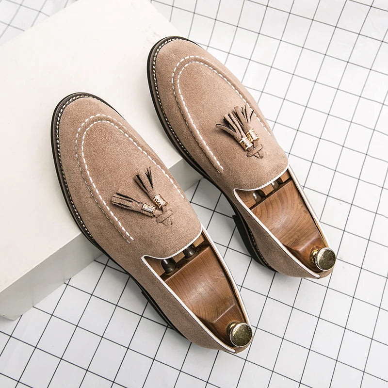 Mocassins Suède Homme Slip-On Bout Pointu Gland – CLEVI Paris