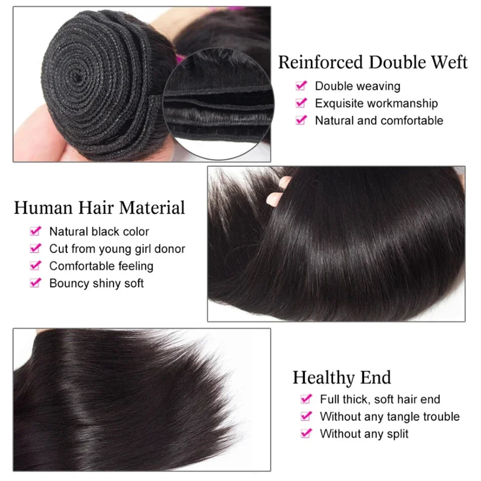 Mèches Bone Straight Cheveux Humains Remy Vierges 3 Bundles Couleur Naturelle – CLEVI Paris