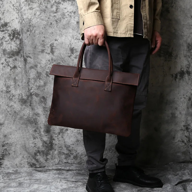 Serviette Homme Cuir Vache Rétro Laptop 15"/16" – CLEVI Paris