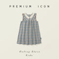 Robe fille bleue à carreaux et col Claudine – CLEVI Paris
