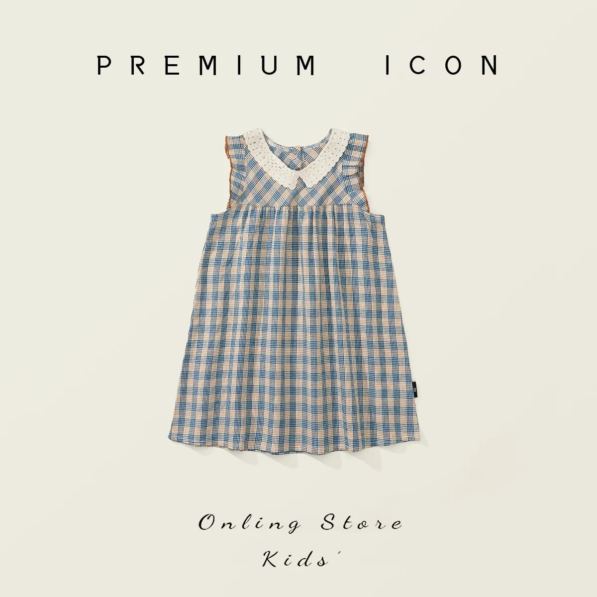 Robe fille bleue à carreaux et col Claudine – CLEVI Paris